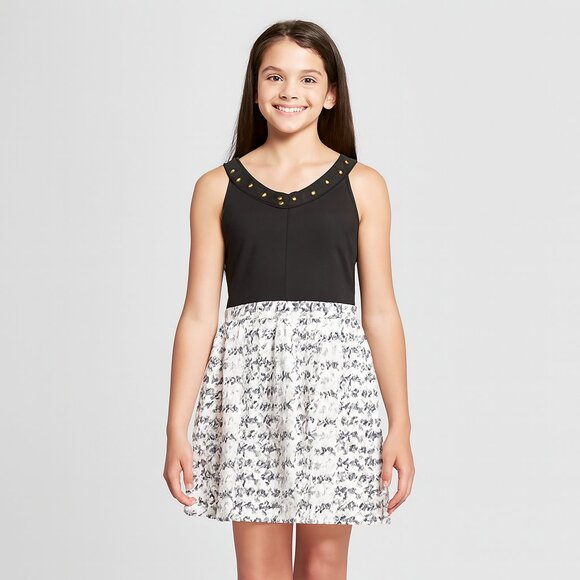 Epic Threads Black and Cream Love Print A-Line Dress Size Large - Picture 1 of 14